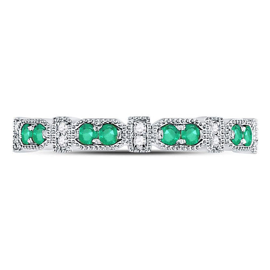 10kt White Gold Womens Round Emerald Diamond Wedding Engagement Anniversary Stackable Band Ring 1/4 Cttw, Women Size: 5-9