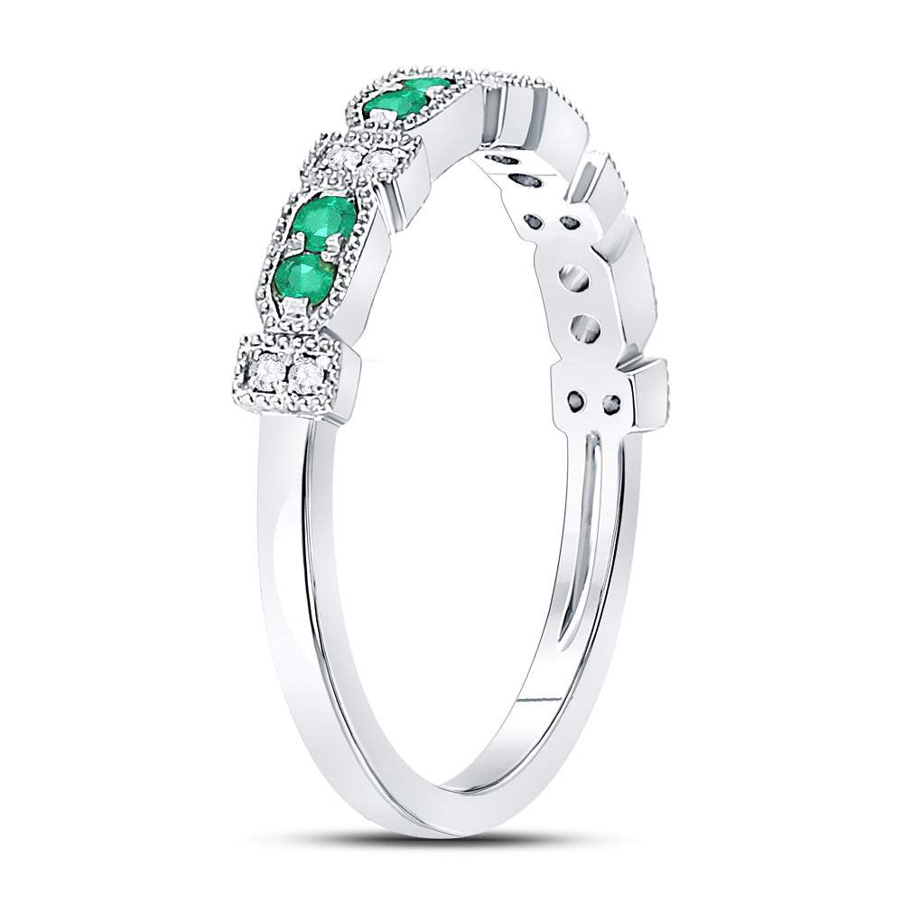 10kt White Gold Womens Round Emerald Diamond Wedding Engagement Anniversary Stackable Band Ring 1/4 Cttw, Women Size: 5-9