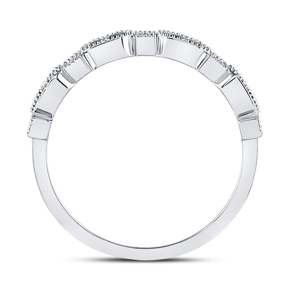 10kt White Gold Womens Round Emerald Diamond Wedding Engagement Anniversary Stackable Band Ring 1/4 Cttw, Women Size: 5-9