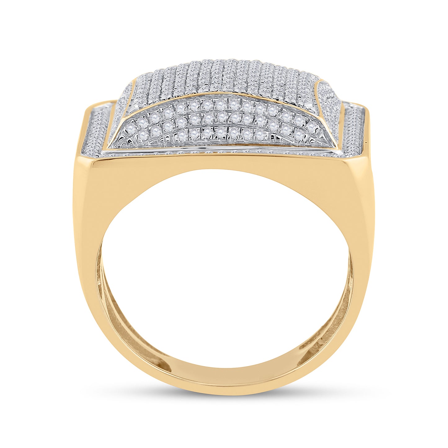 10K Yellow Gold Mens Round Diamond Domed Square Cluster Ring 1 Cttw, Mens Size: 7-13