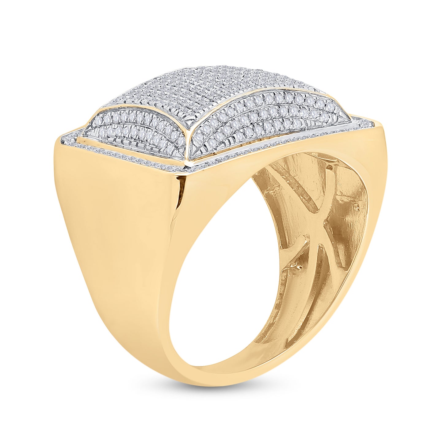 10K Yellow Gold Mens Round Diamond Domed Square Cluster Ring 1 Cttw, Mens Size: 7-13