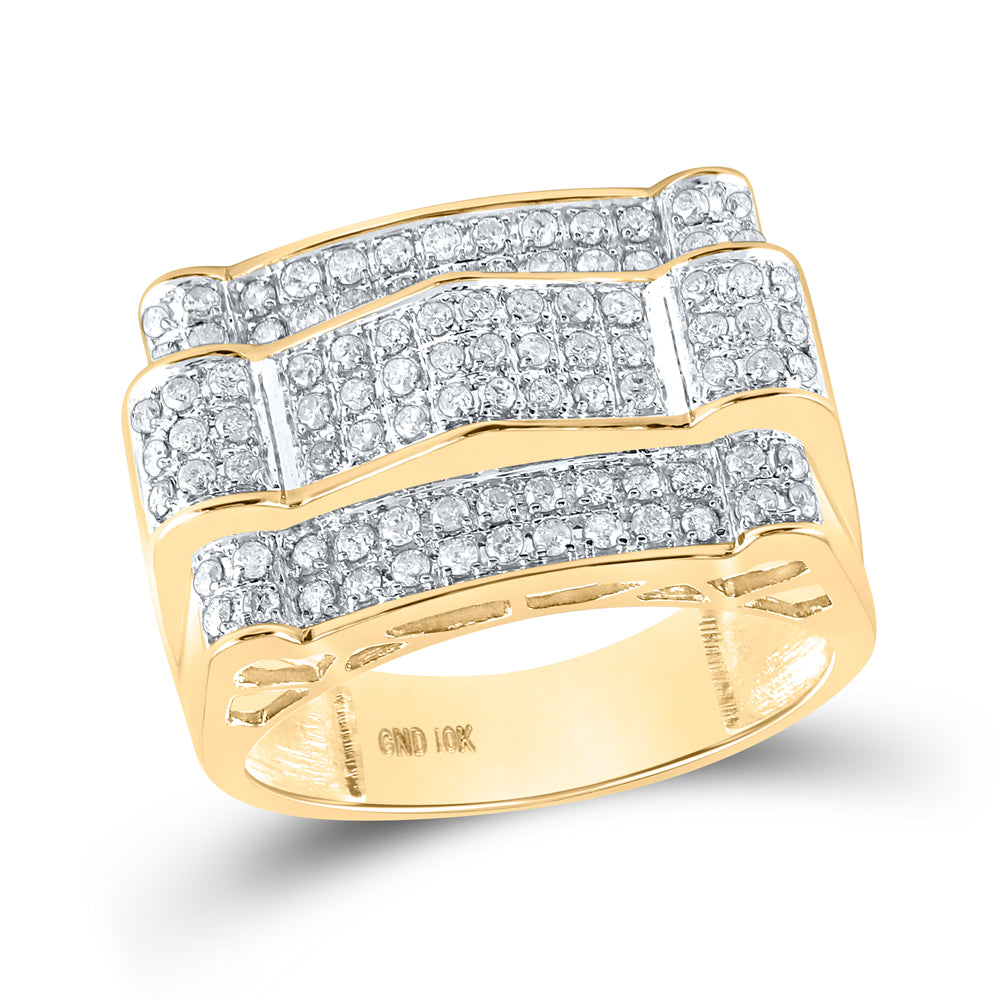 10K Yellow Gold Mens Round Diamond Arch Cluster Ring 1 Cttw, Mens Size: 7-13