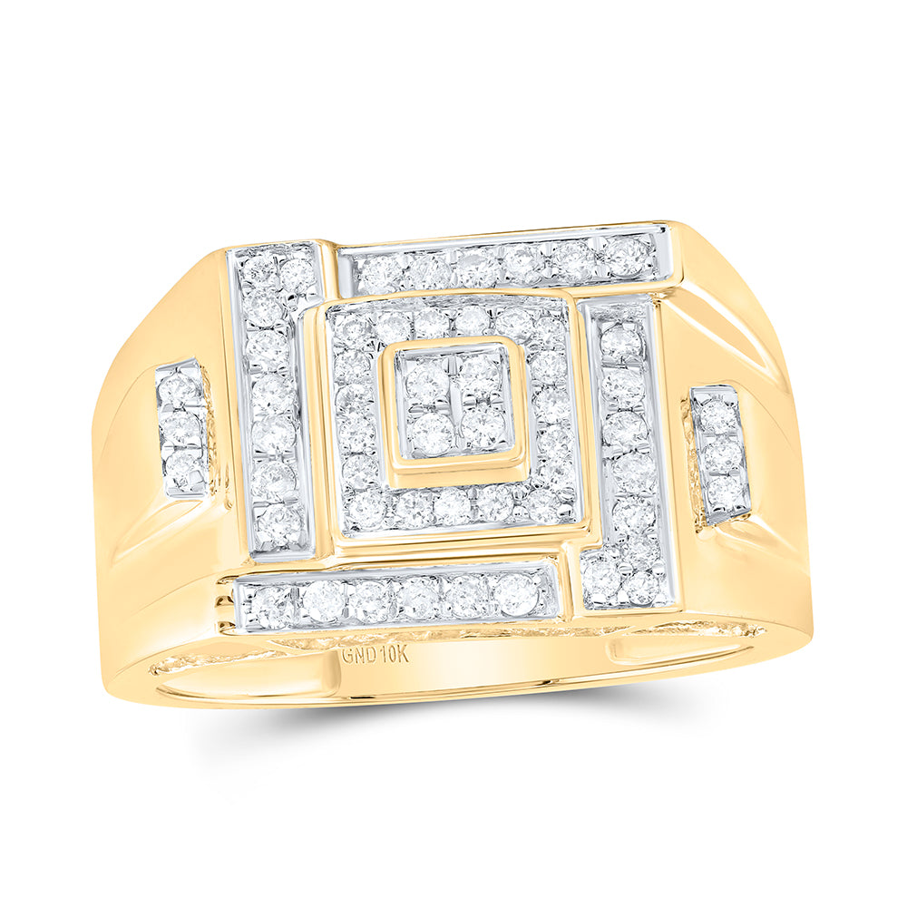 10K Yellow Gold Men's Round Diamond Square Cluster Ring 1/2ctw, Men's Size: 7-13
