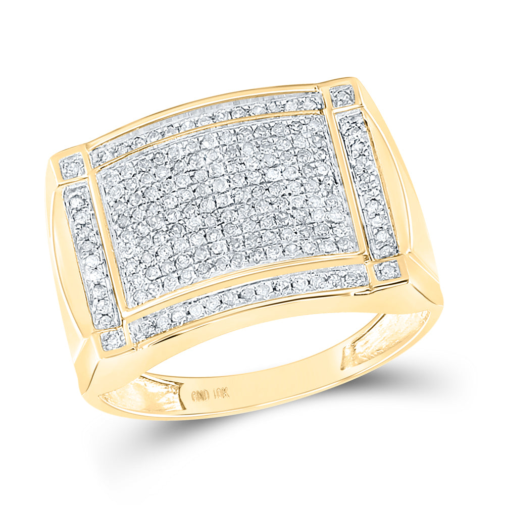 10K Yellow Gold Men's Round Dia. Rectangle Cluster Ring 1/2ctw, Men's Size: 7-13