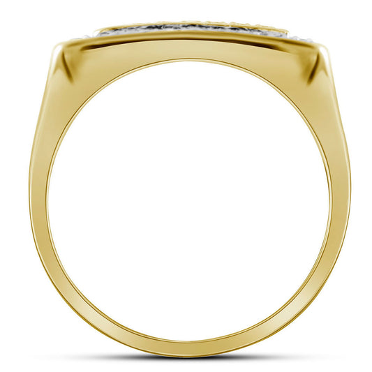 10kt Yellow Gold Mens Round Diamond Square Frame Cluster Ring 1/2 Cttw, Men Size: 8-12
