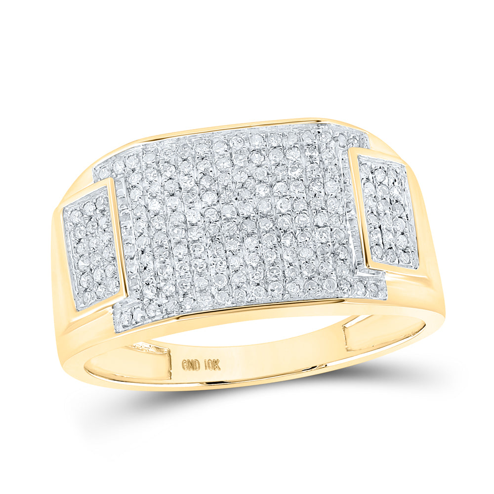 10K Yellow Gold Mens Round Diamond Rectangle Cluster Ring 1/2ctw, Mens Size: 7-13