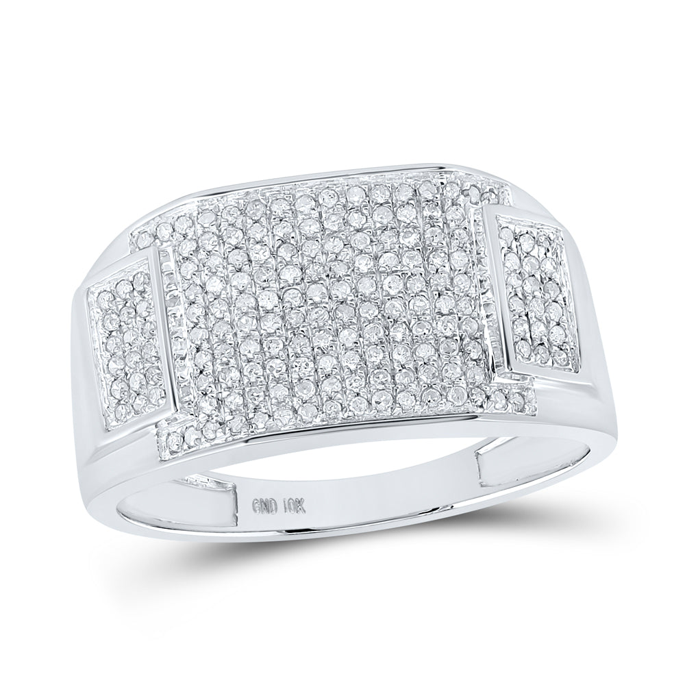 10K White Gold Mens Round Diamond Rectangle Cluster Ring 1/2 Cttw, Mens Size: 7-13