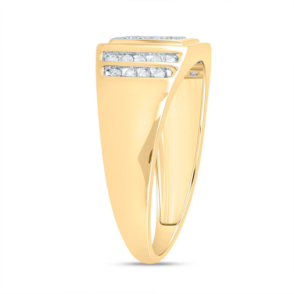 14K Yellow Gold Mens Round Diamond Square Cluster Ring 1/4 Cttw, Mens Size: 7-13