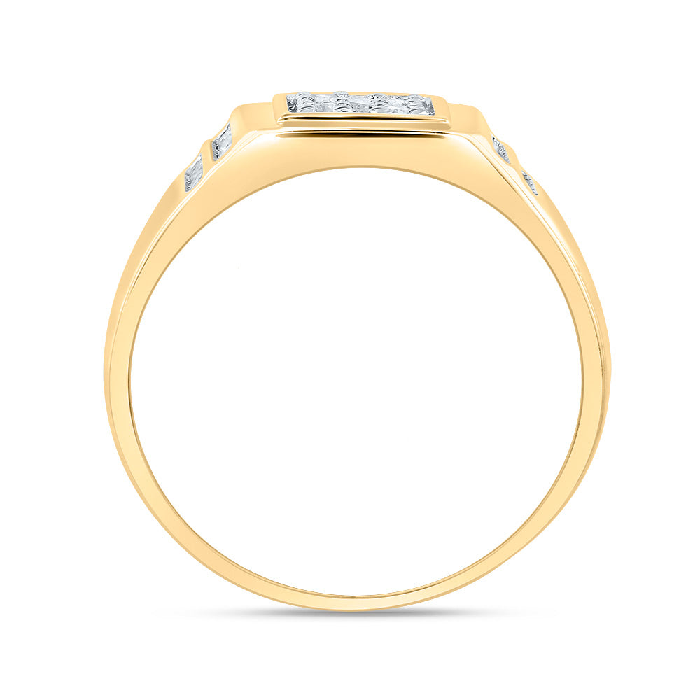 14K Yellow Gold Mens Round Diamond Square Cluster Ring 1/4 Cttw, Mens Size: 7-13
