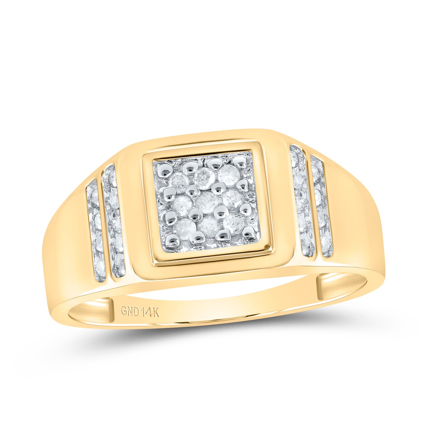 14K Yellow Gold Mens Round Diamond Square Cluster Ring 1/4 Cttw, Mens Size: 7-13
