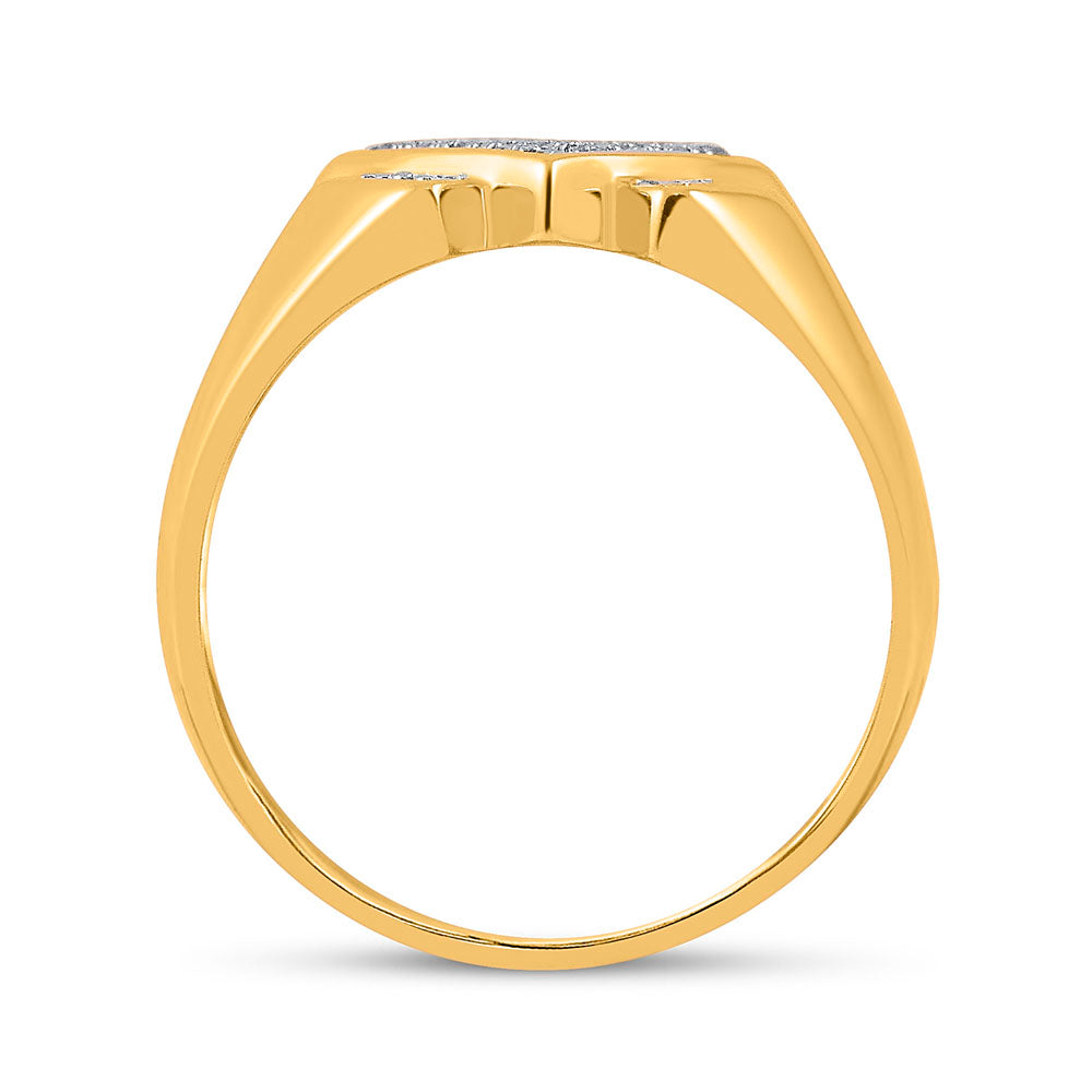 10K Yellow Gold Mens Round Diamond Diagonal Offset Square Ring 1/4 Cttw, Mens Size: 7-13