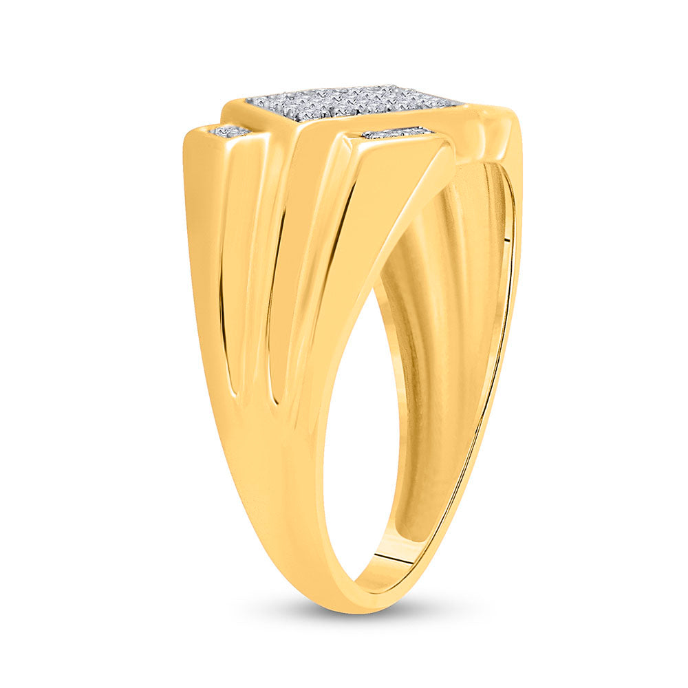 10K Yellow Gold Mens Round Diamond Diagonal Offset Square Ring 1/4 Cttw, Mens Size: 7-13