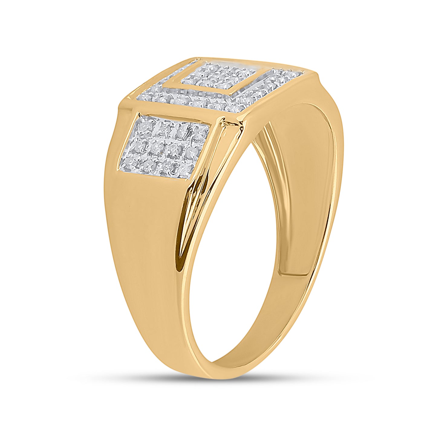 10K Yellow Gold Mens Round Diamond Square Ring 1/4 Cttw, Mens Size: 7-13