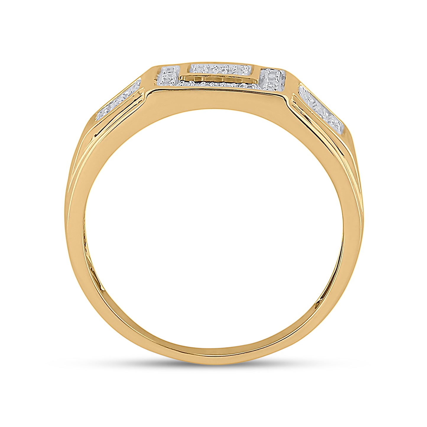 10K Yellow Gold Mens Round Diamond Square Ring 1/4 Cttw, Mens Size: 7-13