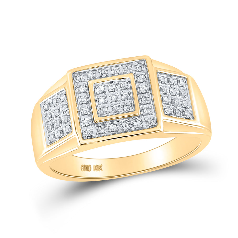 10K Yellow Gold Mens Round Diamond Square Ring 1/4 Cttw, Mens Size: 7-13