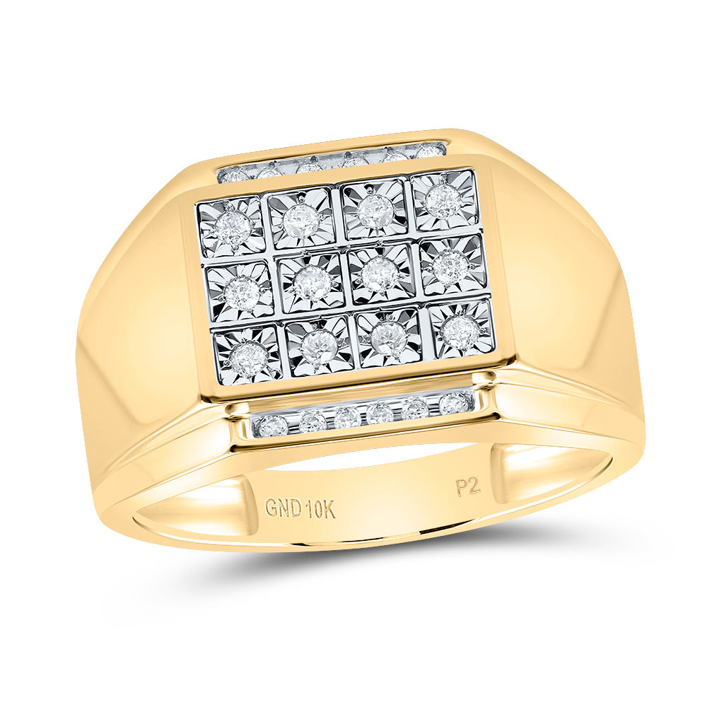 10K Yellow Gold Men's Round Diamond Square Cluster Ring 1/4ctw, Men's Size: 7-13