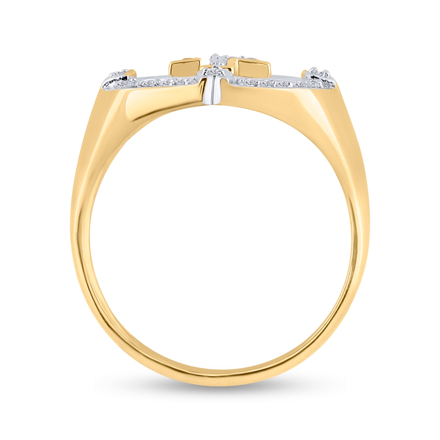 10K Yellow Gold Mens Round Diamond Cross Ring 1/4 Cttw, Mens Size: 7-13