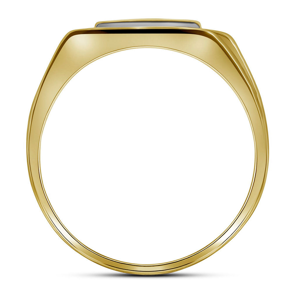10K Yellow Gold Mens Round Diamond Rectangle Cluster Ring 1/4ctw, Mens Size: 7-13
