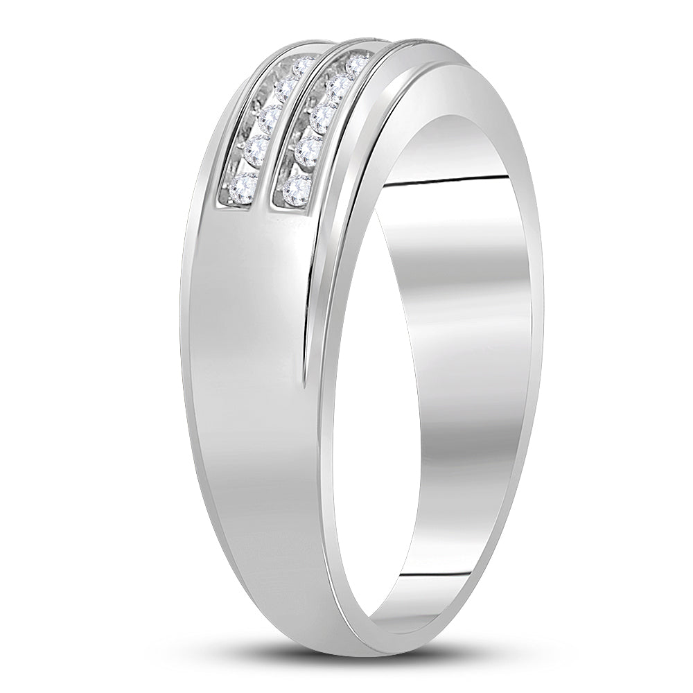 10K White Gold Mens Round Diamond Wedding 2-Row Band Ring 1/4 Cttw, Mens Size: 7-13