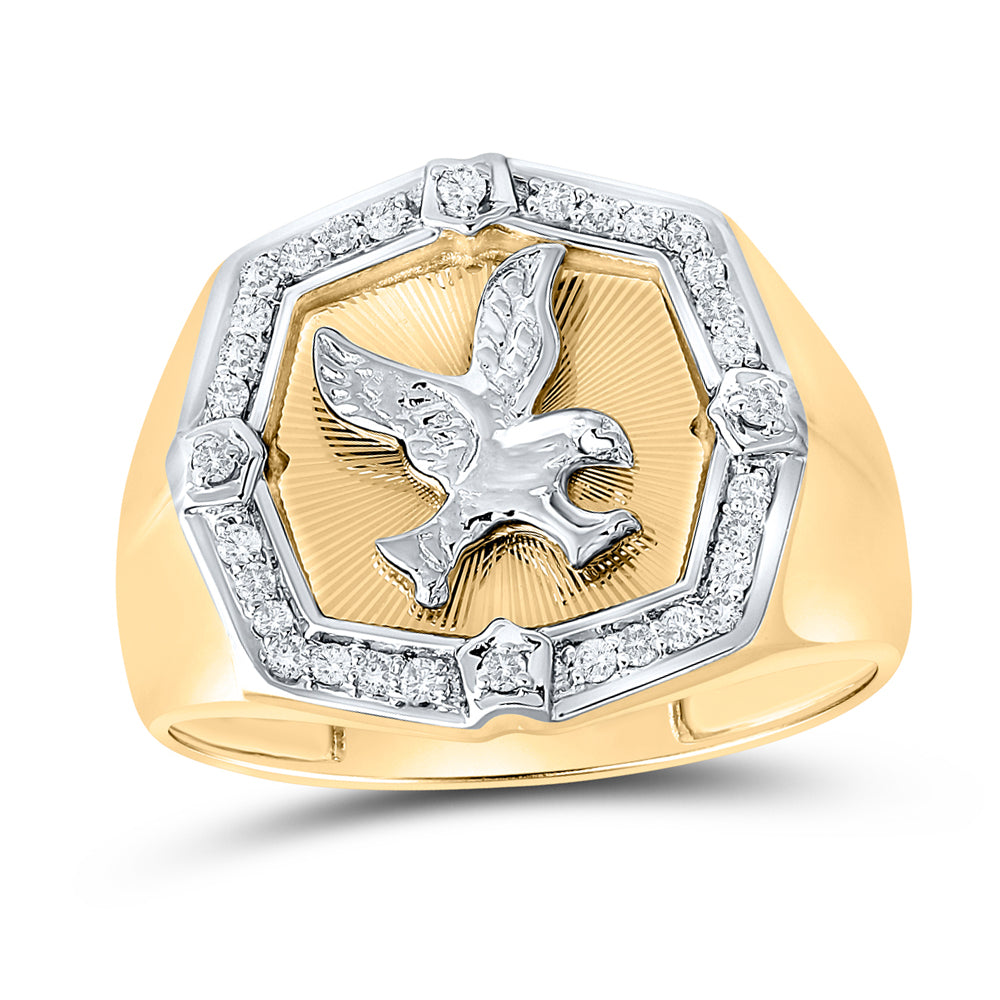 10K Yellow Gold Mens Round Diamond Eagle Cluster Ring 1/4 Cttw, Mens Size: 7-13