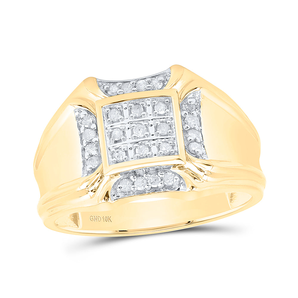 10K Yellow Gold Mens Round Diamond Cluster Ring 1/4 Cttw, Mens Size: 7-13