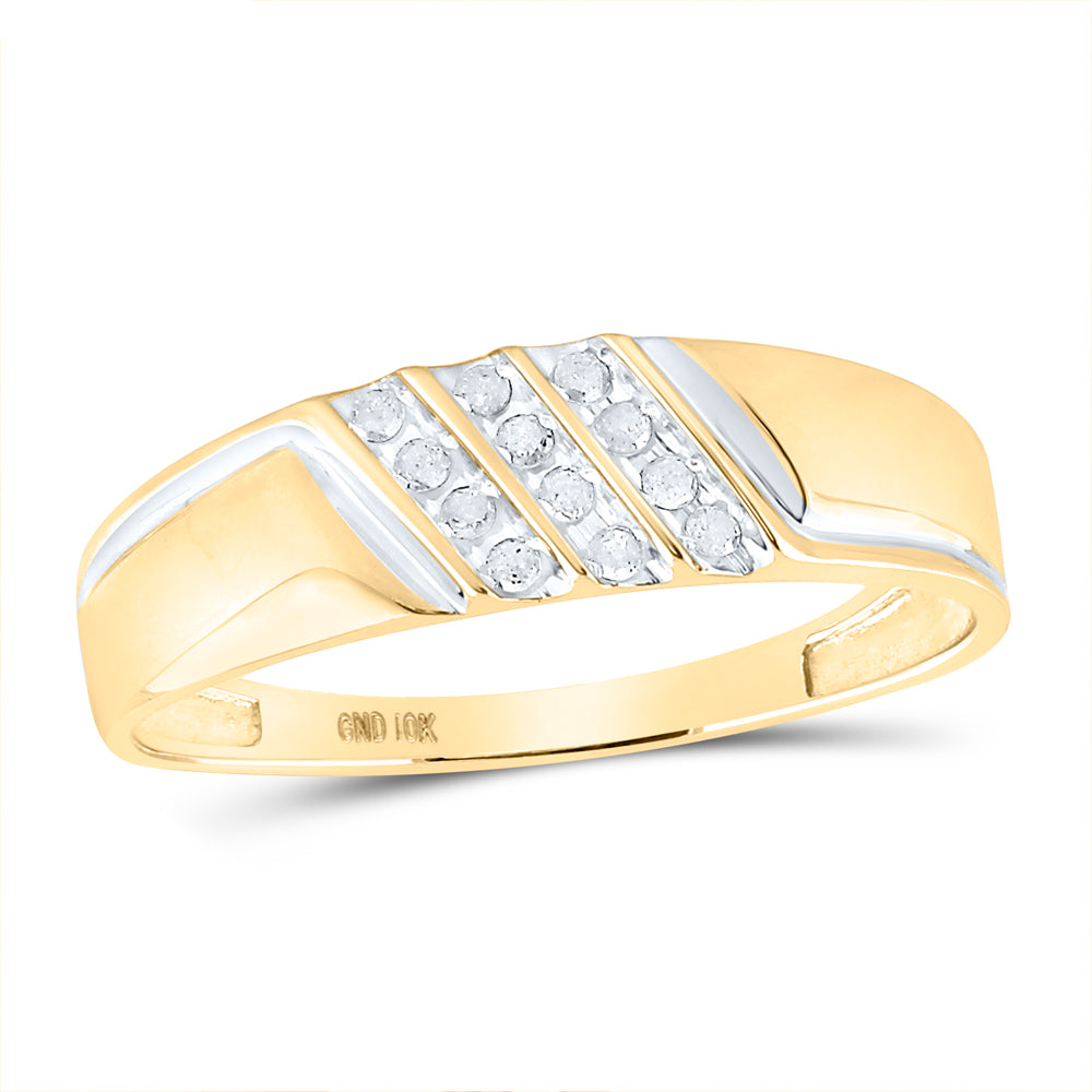 10K Yellow Or White Gold Mens Round Channel-set Diamond Diagonal Triple Row Wedding Band 1/8 Cttw, Mens Size: 7-13