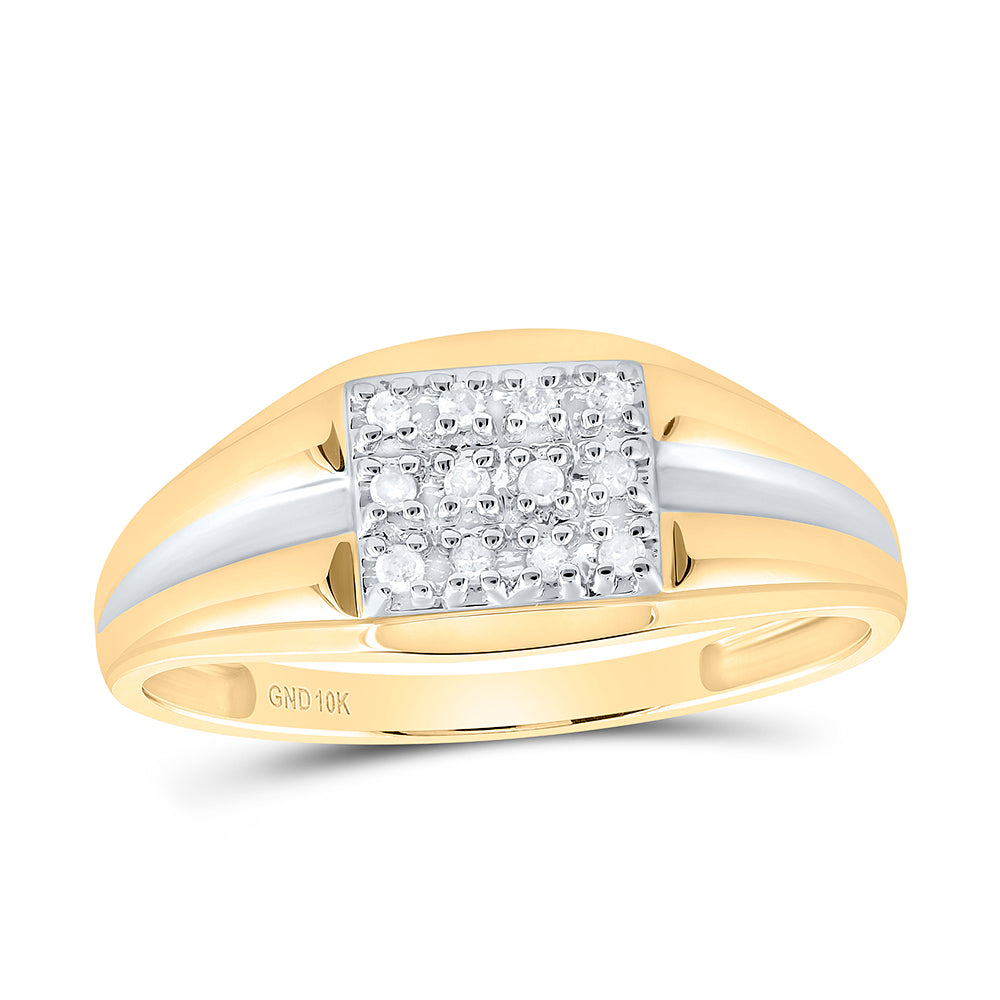 10K Yellow Gold Mens Round Diamond Square Cluster Ring 1/8ctw, Mens Size: 7-13