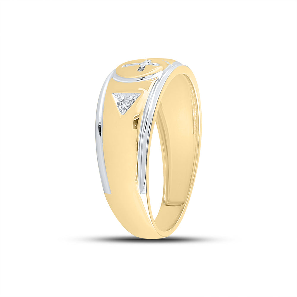 Yellow-tone Sterling Silver Mens Round Diamond Cross Wedding Band Ring 1/20 Cttw, Mens Size: 7-13