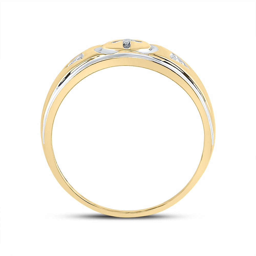 Yellow-tone Sterling Silver Mens Round Diamond Cross Wedding Band Ring 1/20 Cttw, Mens Size: 7-13