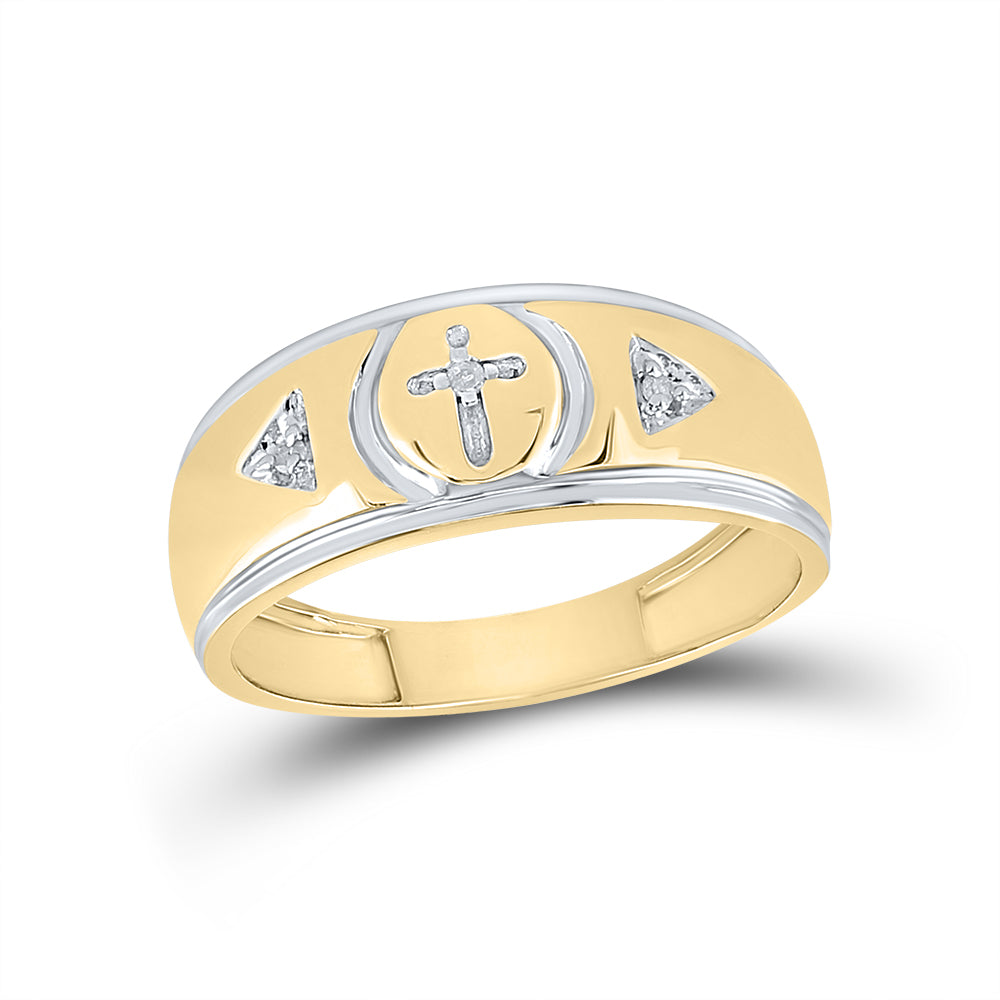 Yellow-tone Sterling Silver Mens Round Diamond Cross Wedding Band Ring 1/20 Cttw, Mens Size: 7-13
