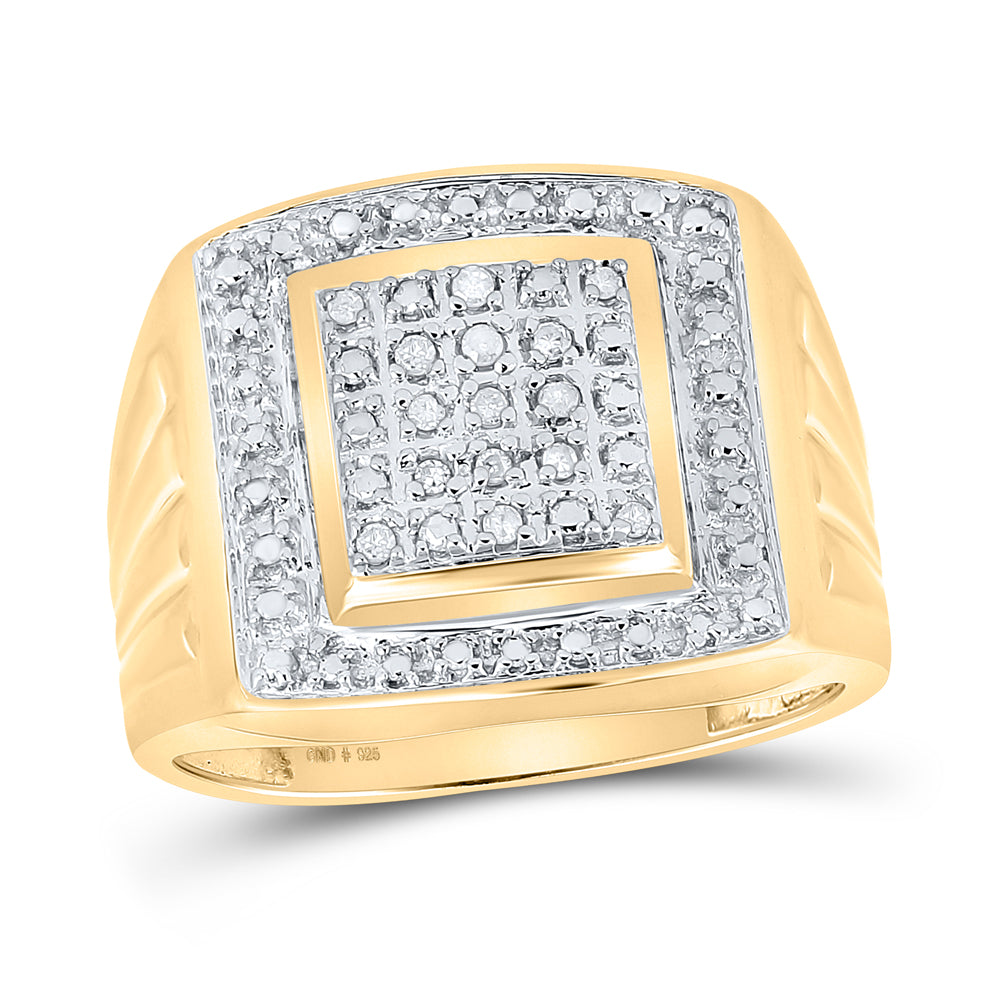 Sterling Silver Mens Round Diamond Square Frame Cluster Ring 1/10 Cttw, Mens Size: 7-13