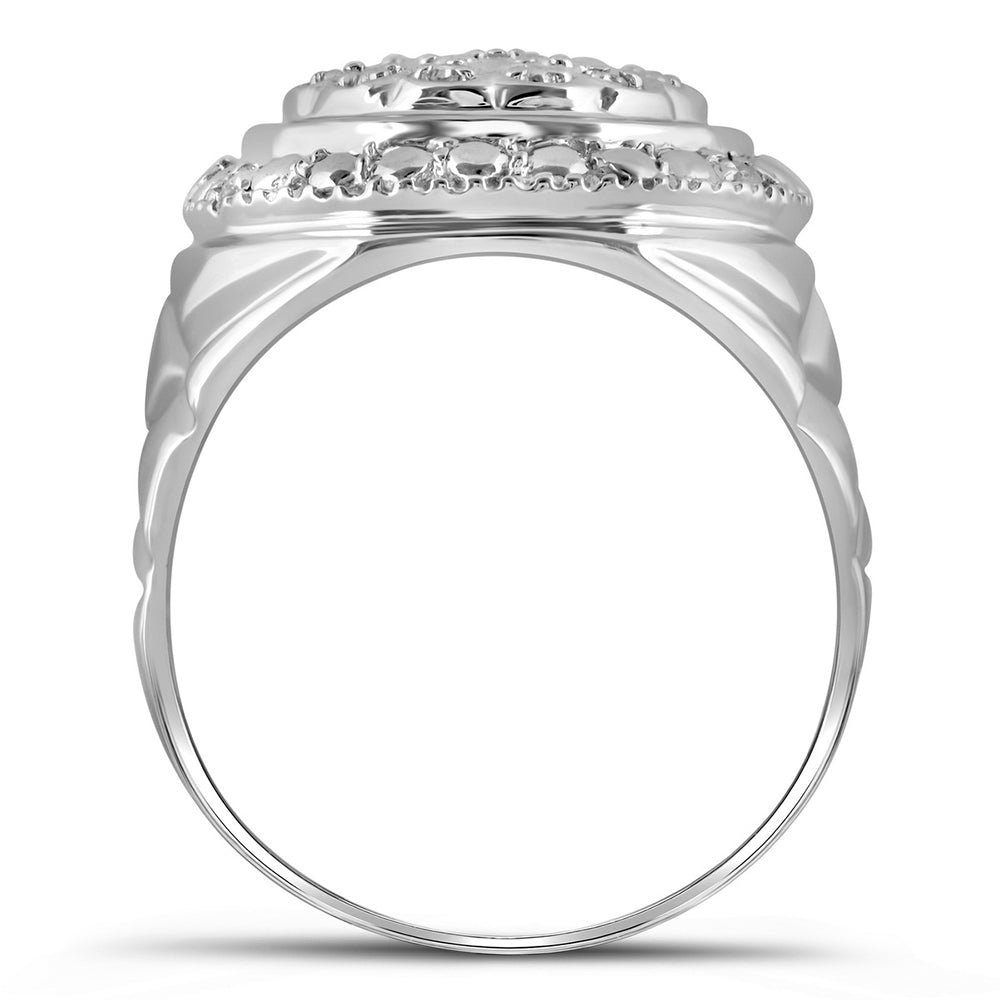 Sterling Silver Mens Round Diamond Circle Fashion Ring 1/10 Cttw, Mens Size: 7-13