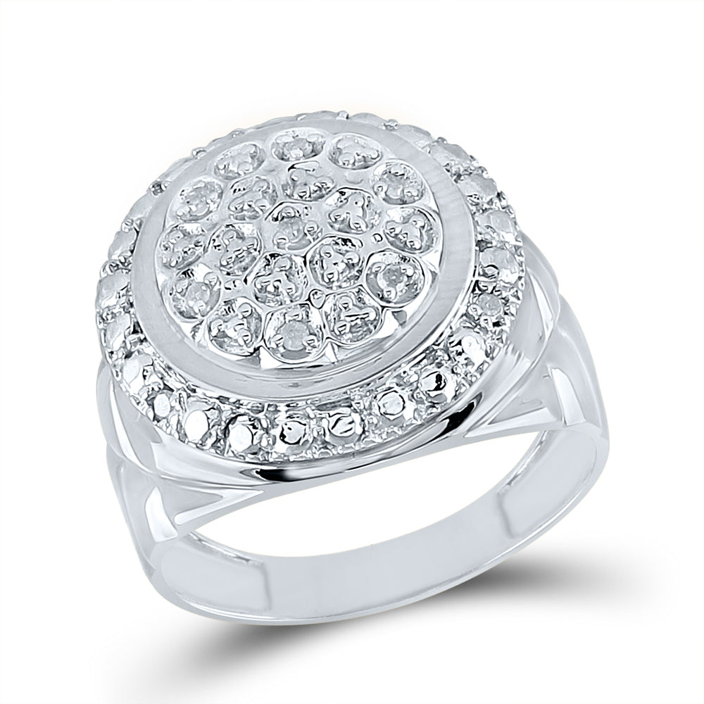 Sterling Silver Mens Round Diamond Circle Fashion Ring 1/10 Cttw, Mens Size: 7-13