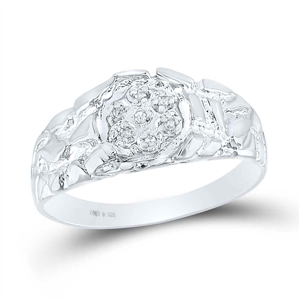 Sterling Silver Mens Round Diamond Cluster Nugget Ring 1/20 Cttw, Mens Size: 7-13