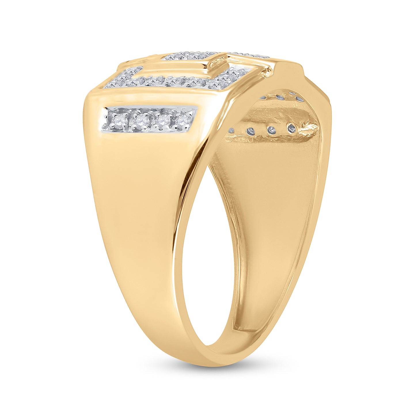 10K Yellow Gold Mens Round Diamond Cross Cluster Ring 1/3ctw, Mens Size: 7-13