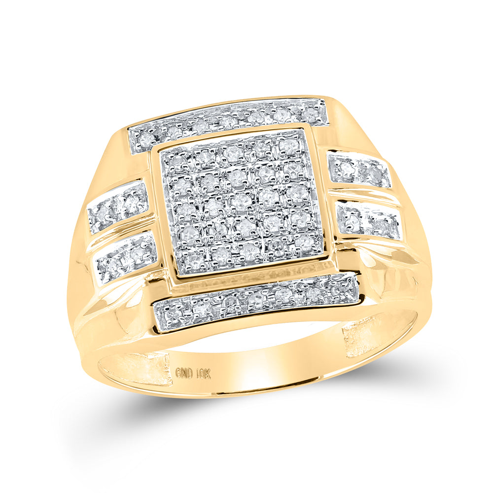 10K Yellow Gold Men's Round Diamond Square Cluster Ring 1/3ctw, Men's Size: 7-13