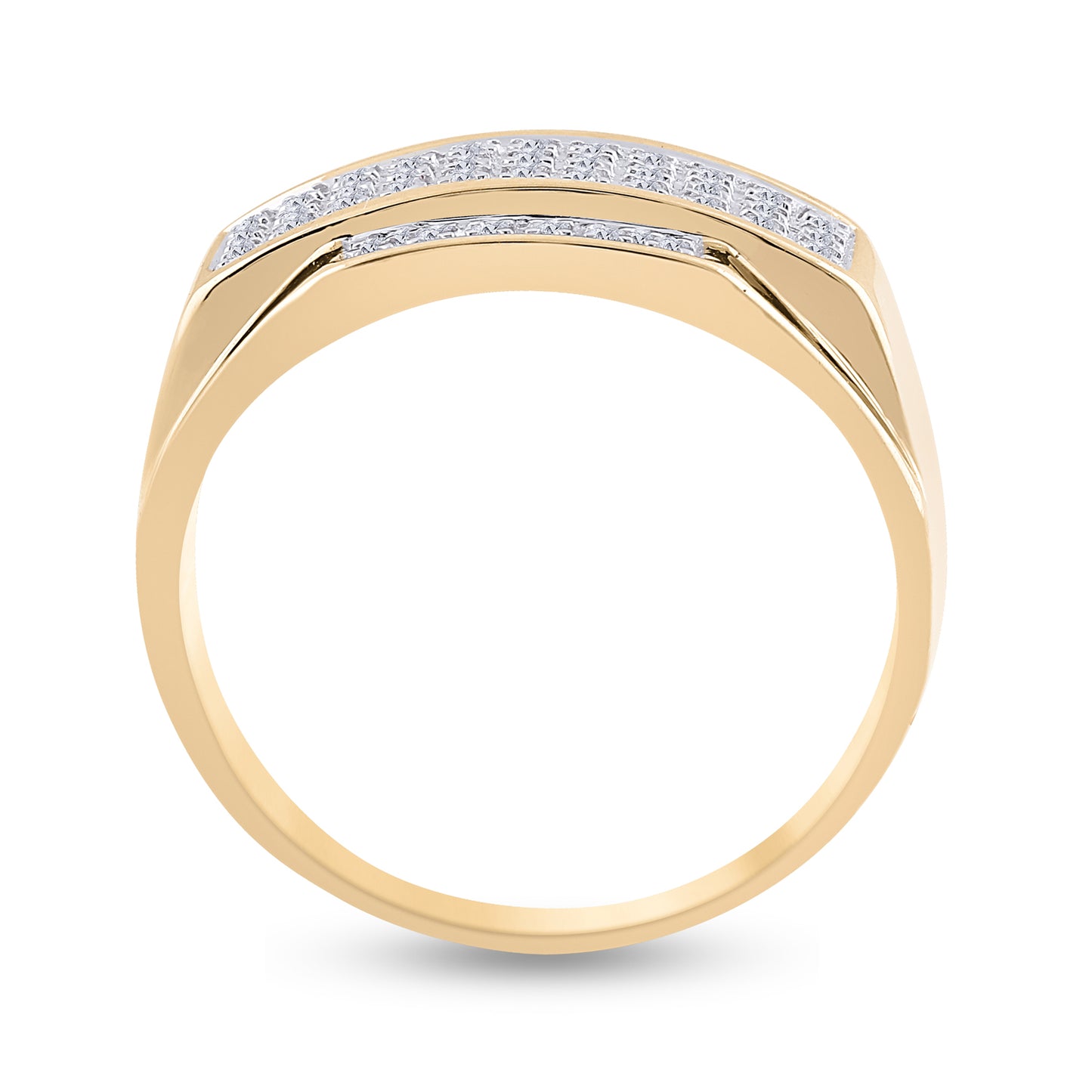 10K Yellow Gold Mens Round Diamond Rectangle Cluster Ring 1/3 Cttw, Mens Size: 7-13
