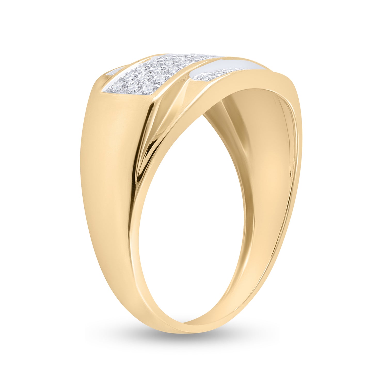 10K Yellow Gold Mens Round Diamond Rectangle Cluster Ring 1/3 Cttw, Mens Size: 7-13