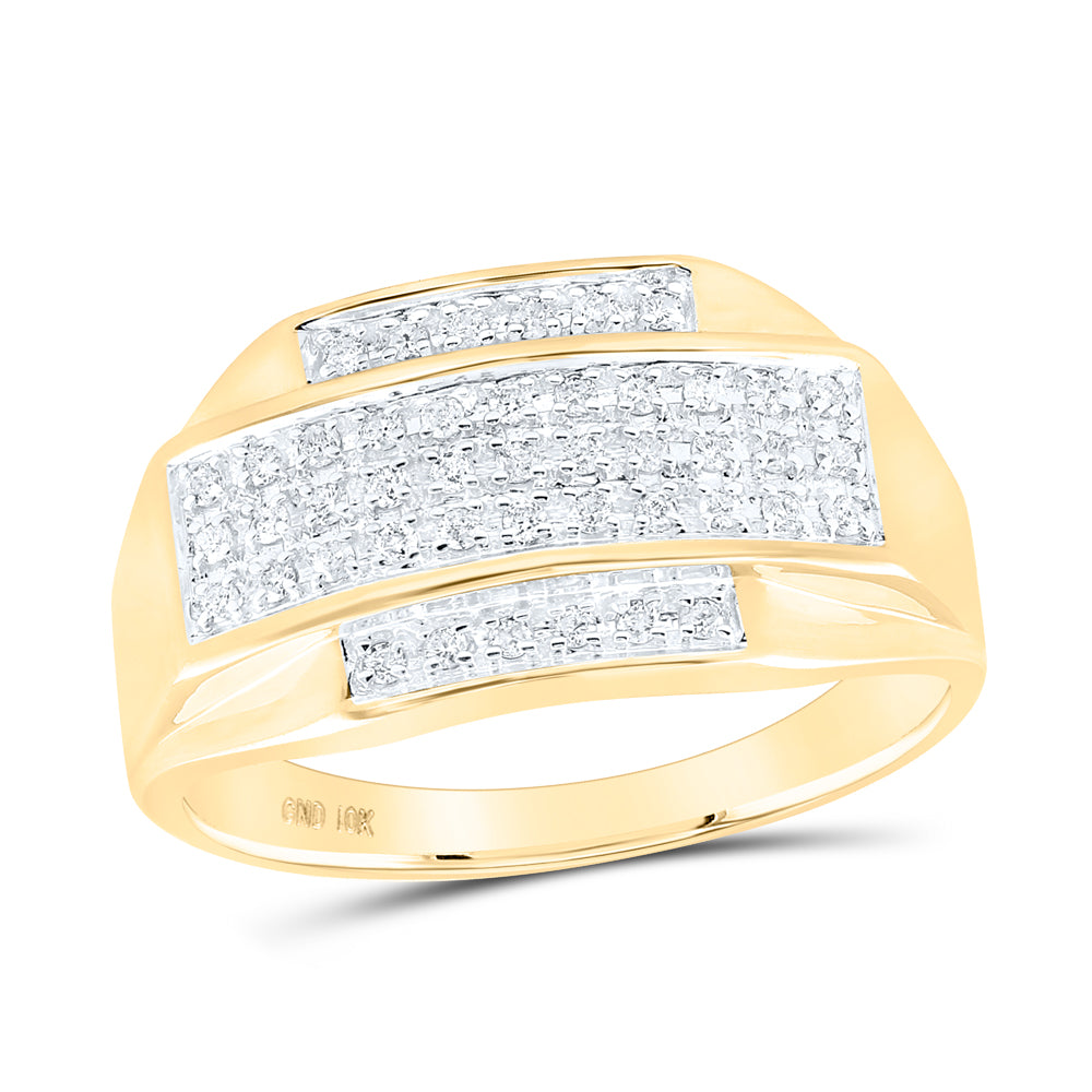 10K Yellow Gold Mens Round Diamond Rectangle Cluster Ring 1/3 Cttw, Mens Size: 7-13