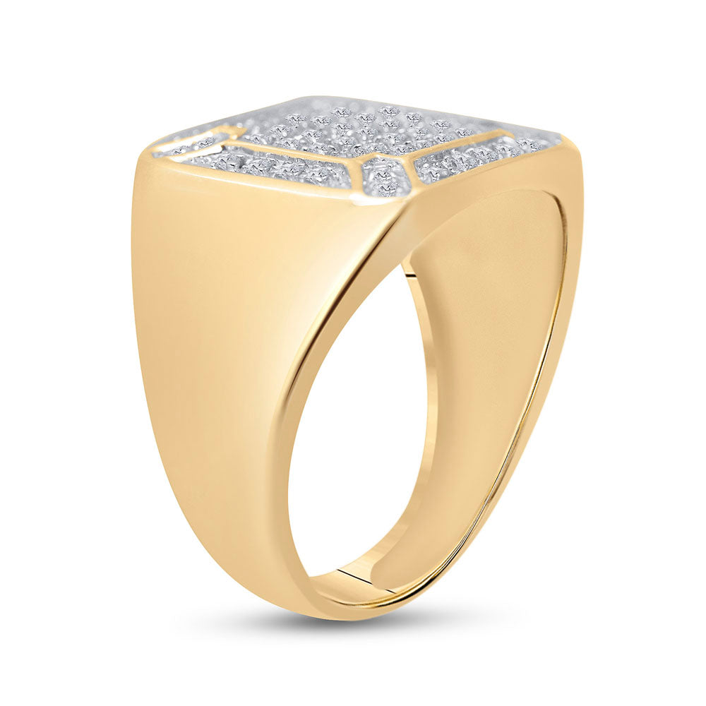 10K Yellow Gold Mens Round Diamond Square Cluster Ring 1/3 Cttw, Mens Size: 7-13