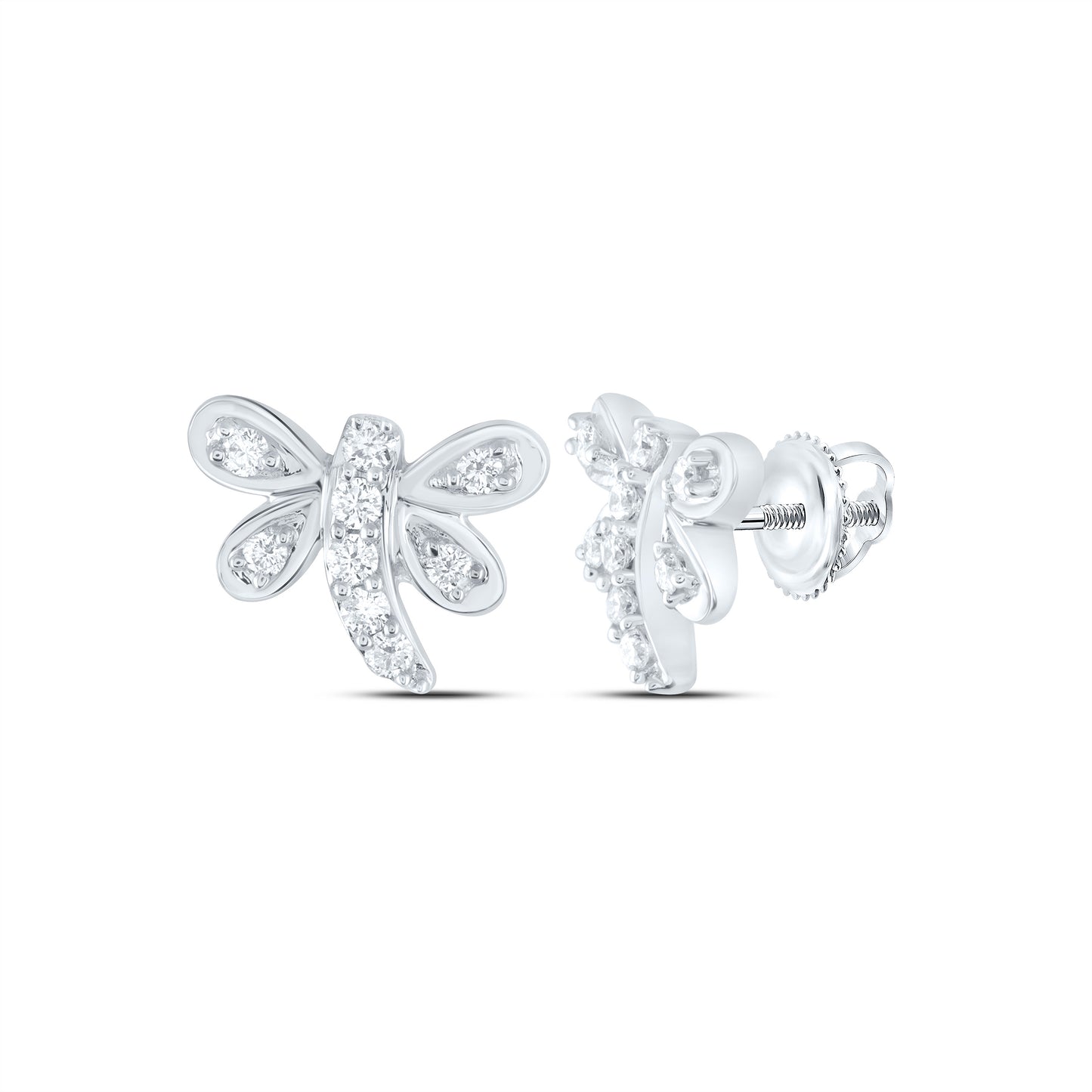 10K White Gold Womens Round Diamond Dragonfly Earrings 1/8 Cttw, Length: 0.28 In, Width: 0.35 In