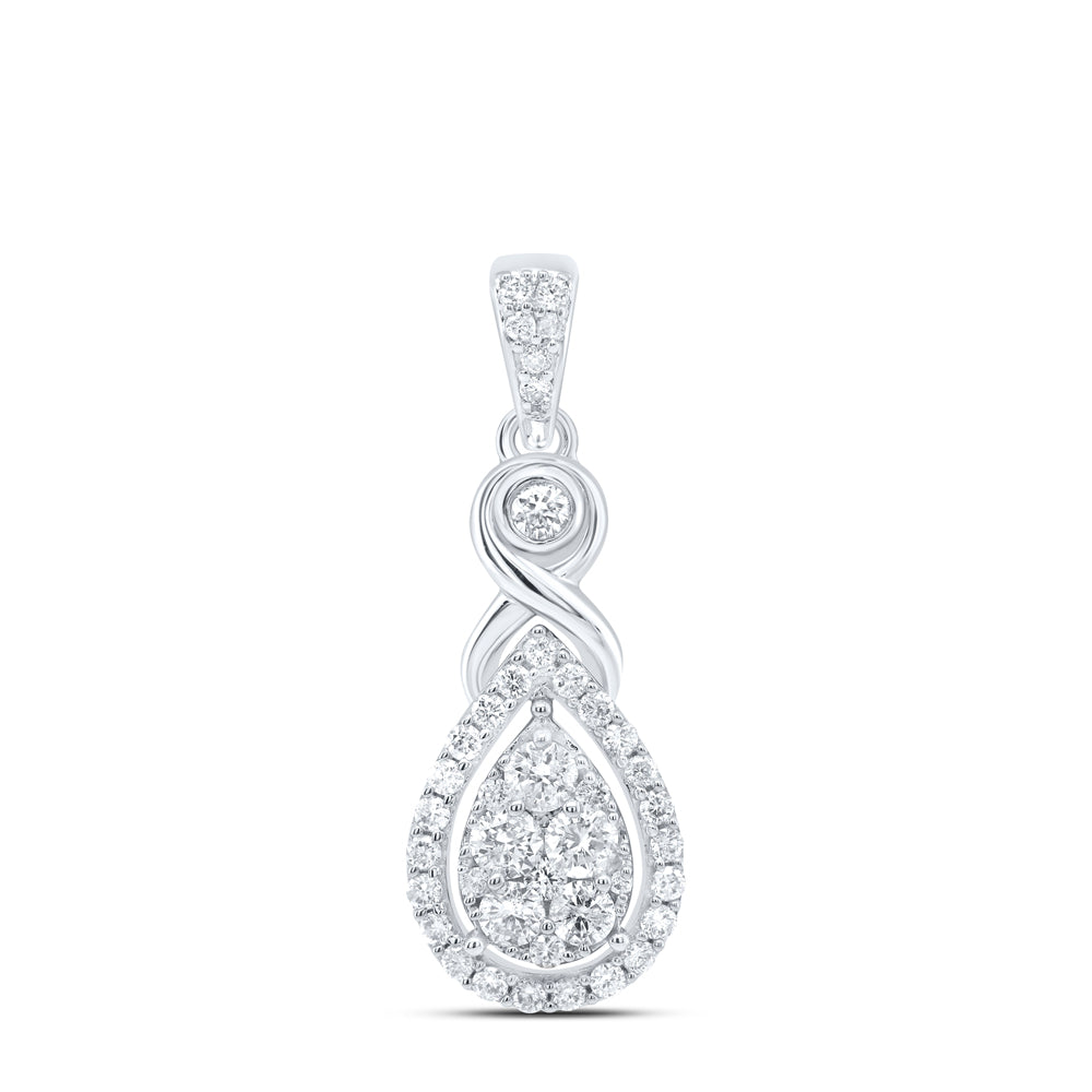 10K White Gold Womens Round Diamond Cluster Pendant 1/2 Cttw