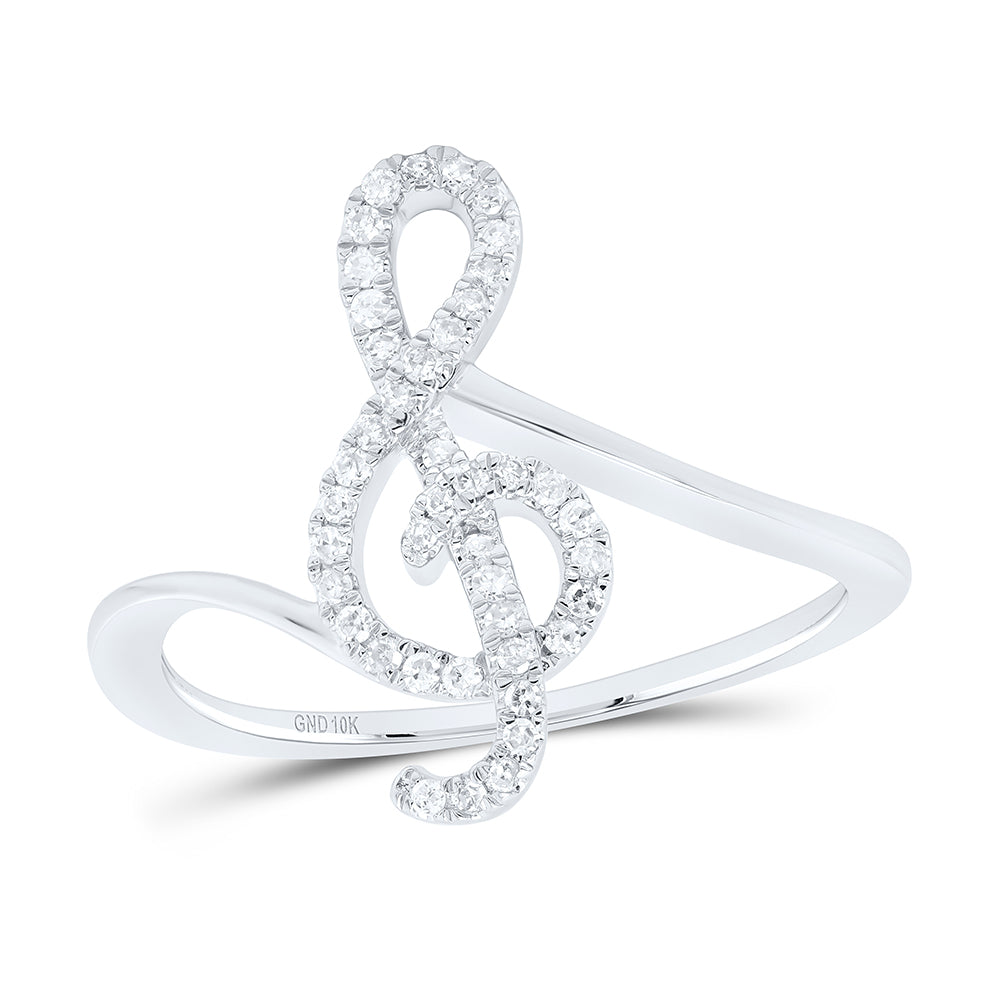 10K White Gold Womens Round Diamond Treble Clef Music Note Ring 1/6 Cttw, Womens Size: 5-10