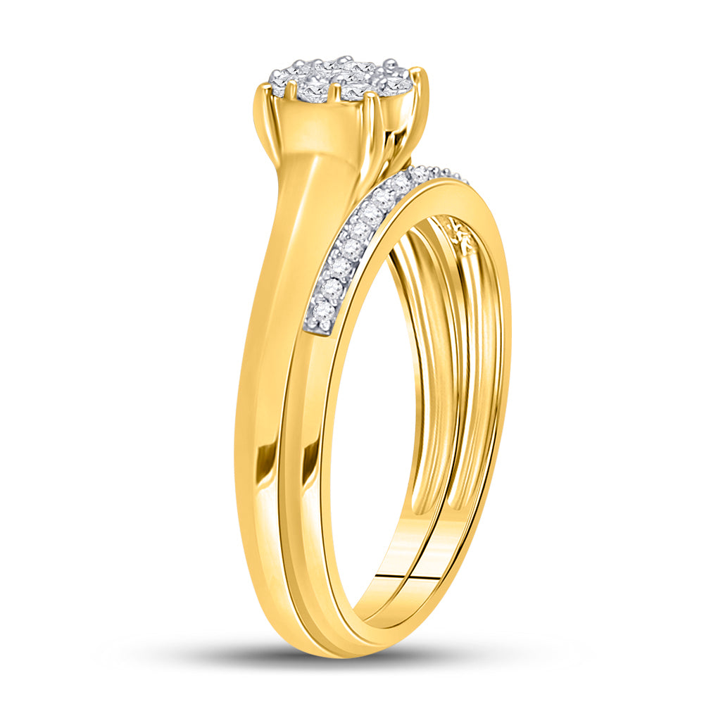 10K Yellow Gold Round Diamond Bridal Wedding Ring Band Set 1/3ctw, Womens Size: 5-10