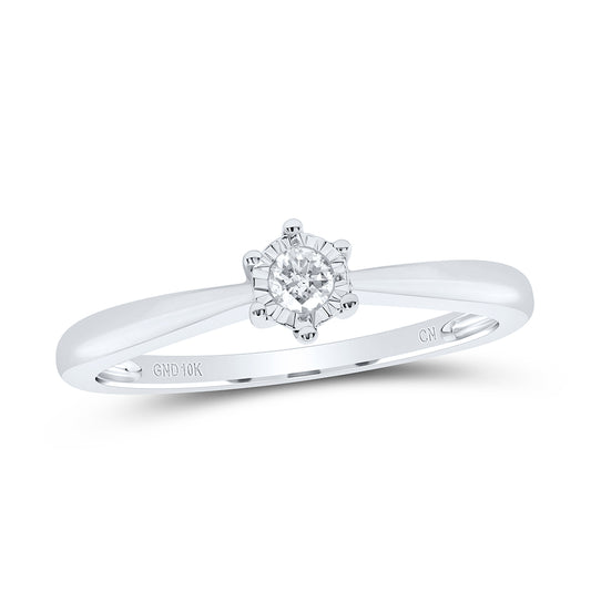 10kt White Gold Womens Round Diamond Solitaire Bridal Wedding Engagement Anniversary Ring 1/12 Cttw, Women Size: 5-9