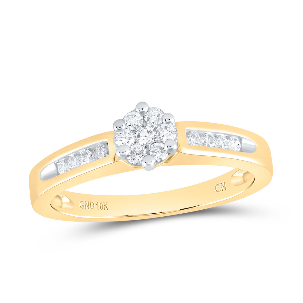 10K Yellow Gold Womens Round Diamond Flower Cluster Ring 1/4 Cttw, Womens Size: 5-10