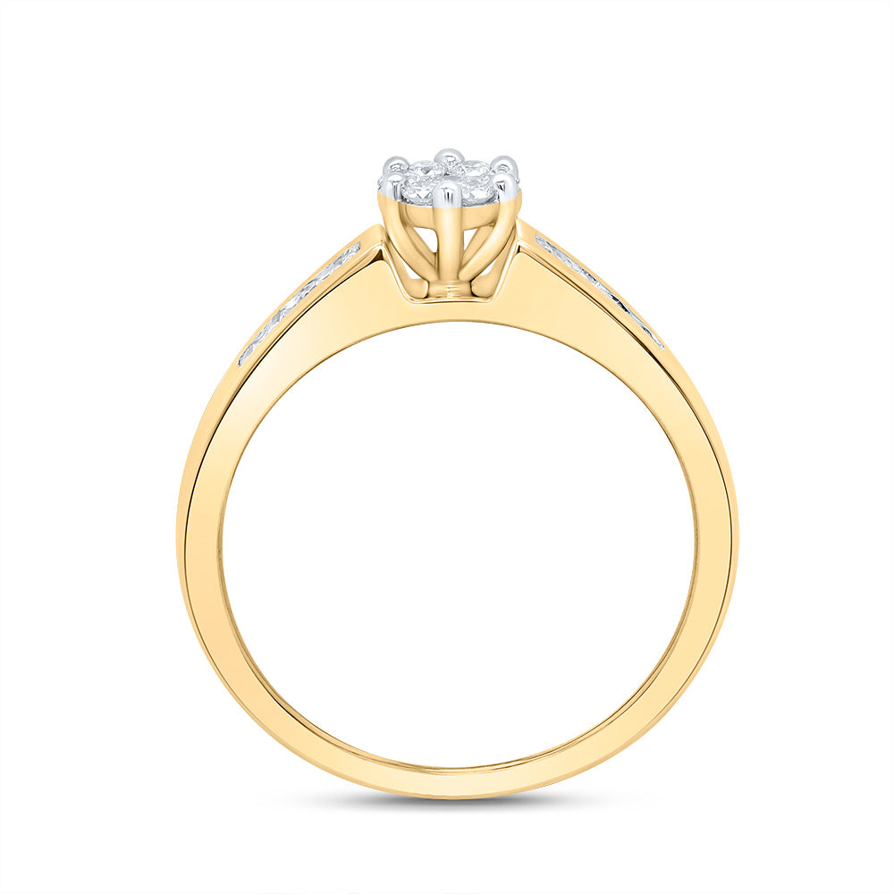 10K Yellow Gold Womens Round Diamond Flower Cluster Ring 1/4 Cttw, Womens Size: 5-10