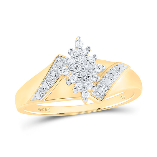 10kt Yellow Gold Womens Round Diamond Cluster Wedding Engagement Anniversary Ring 1/10 Cttw, Women Size: 5-9