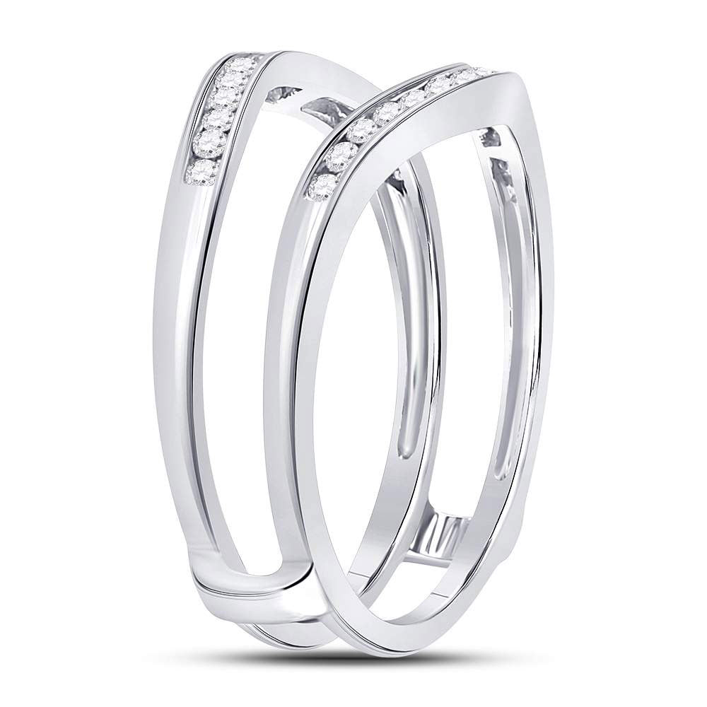14K White Gold Womens Round Diamond Ring Guard Wrap Solitaire Enhancer 1/4ctw, Womens Size: 5-10
