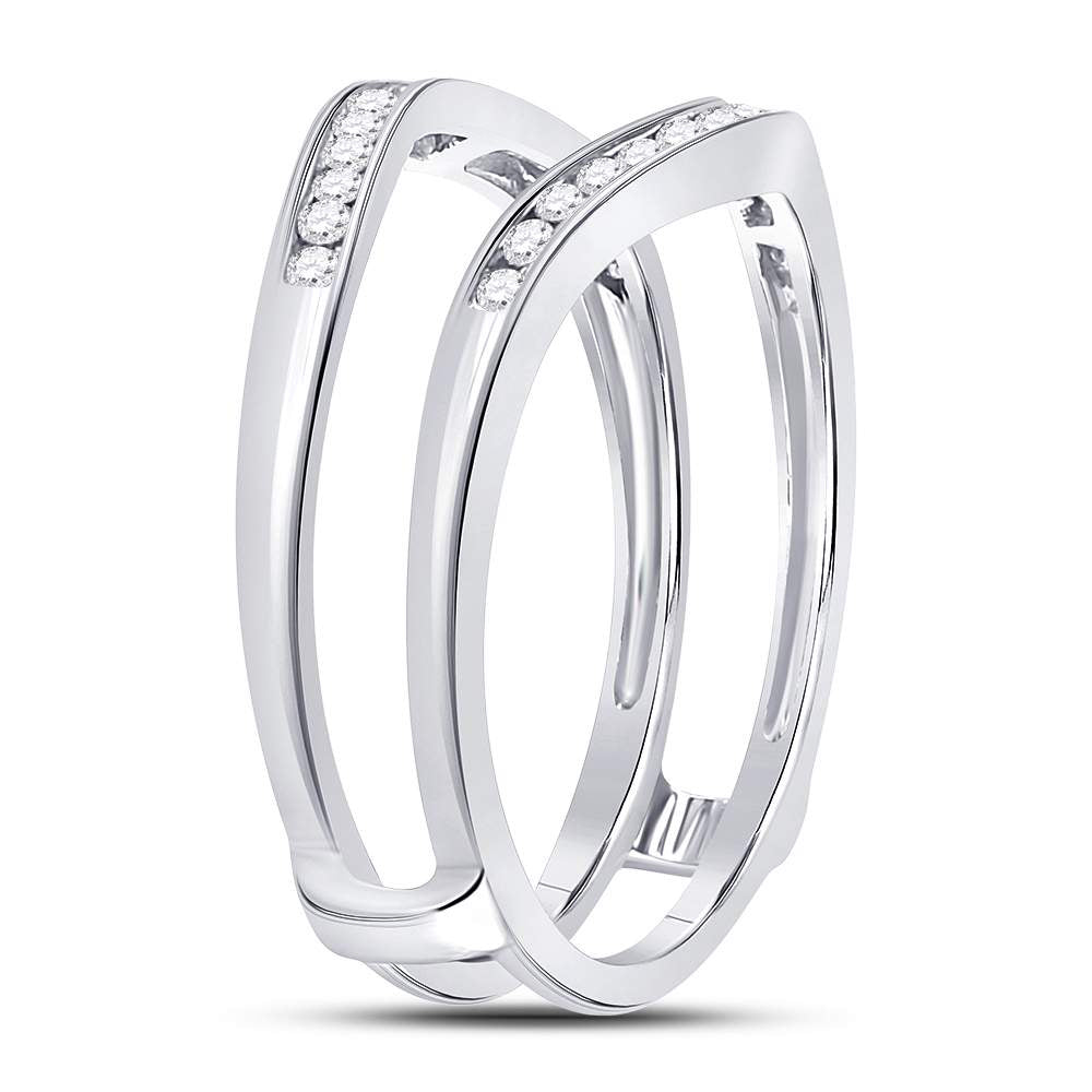 14K White Gold Womens Round Diamond Ring Guard Wrap Solitaire Enhancer 1/4ctw, Womens Size: 5-10
